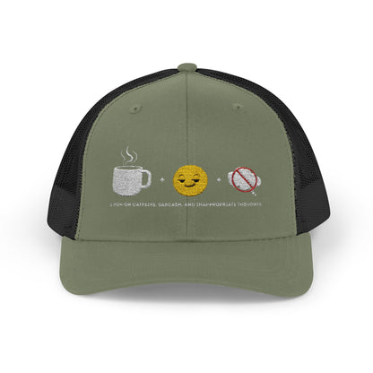 I run on caffeine, sarcasm, and inappropriate thoughts | Snapback Trucker Cap