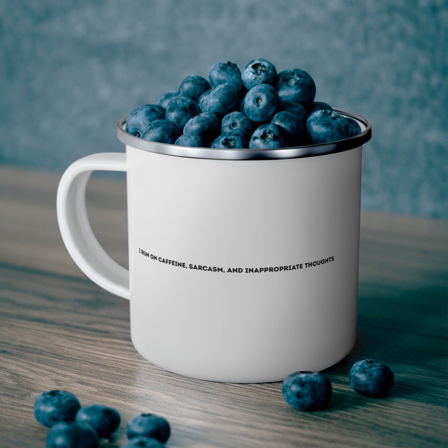 I run on caffeine, sarcasm, and inappropriate thoughts | Enamel Mug